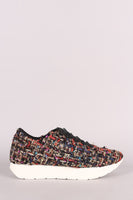 Tweed Chiffon Lace Up Sneaker