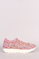 Tweed Chiffon Lace Up Sneaker