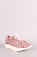 Tweed Chiffon Lace Up Sneaker
