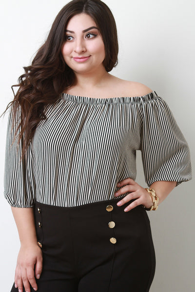 Vertical Stripe Side-Tie Bardot Top