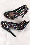 Studded Caged Peep Toe Stiletto Pump