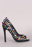 Studded Caged Peep Toe Stiletto Pump