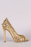 Studded Caged Peep Toe Stiletto Pump
