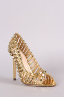 Studded Caged Peep Toe Stiletto Pump