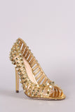 Studded Caged Peep Toe Stiletto Pump