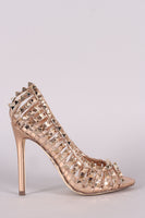 Studded Caged Peep Toe Stiletto Pump