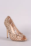 Studded Caged Peep Toe Stiletto Pump