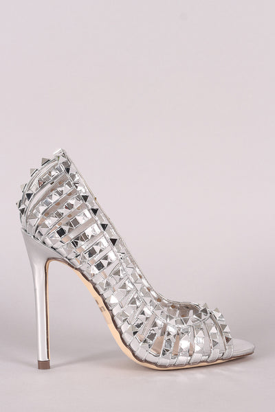 Studded Caged Peep Toe Stiletto Pump