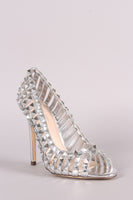 Studded Caged Peep Toe Stiletto Pump