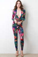Tropical Plunging V-Neck Jumpsuit