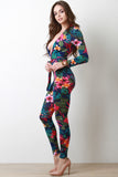 Tropical Plunging V-Neck Jumpsuit