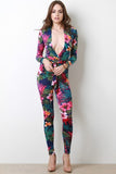 Tropical Plunging V-Neck Jumpsuit